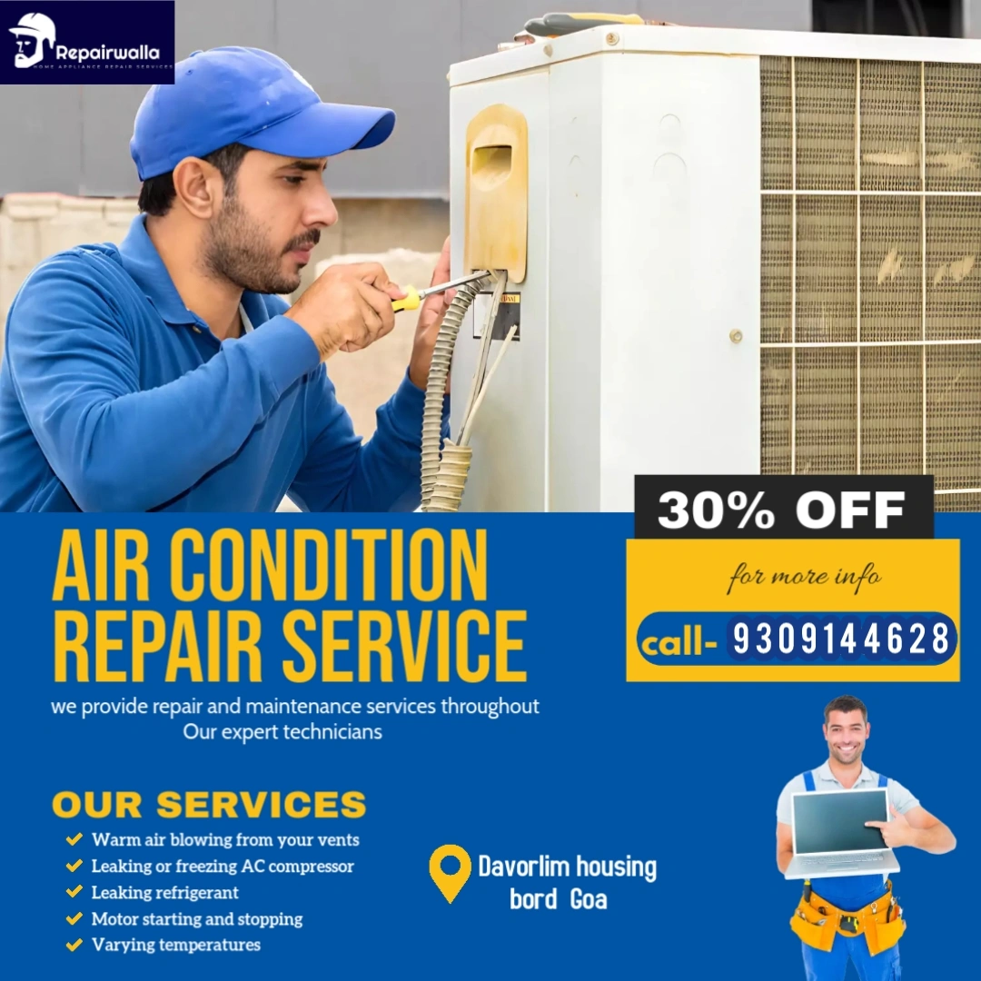RepairWalla AC technician repairing an AC unit in Goa
