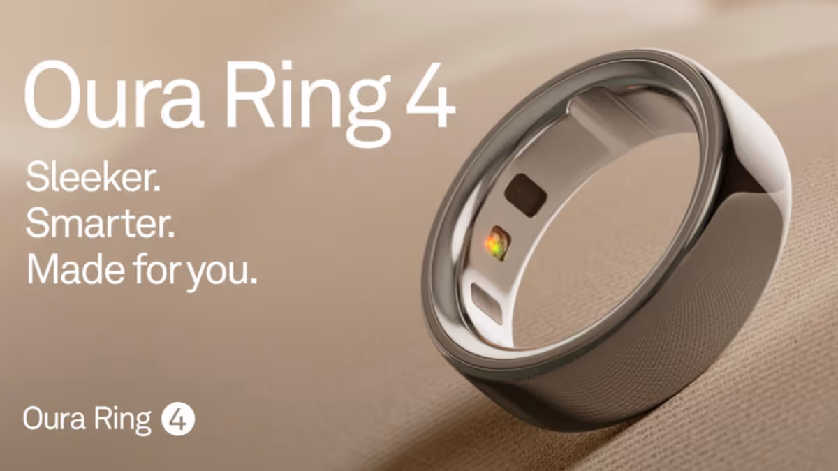 Oura Ring 4 titanium smart ring closeup on hand